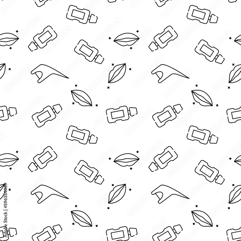 Mouthwash, Dental floss Vector Seamless Patterns Made of Icons Mouthwash, Dental floss Vector Seamless Patterns Made of Icons