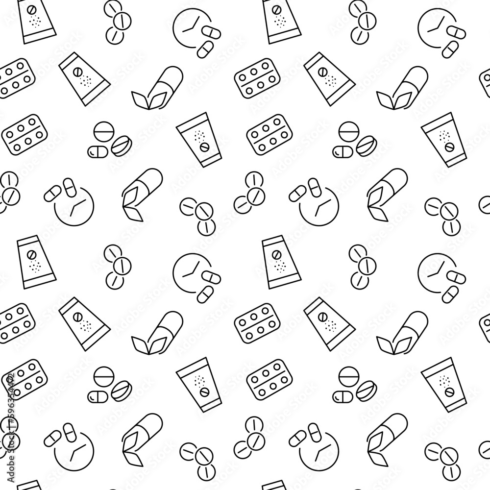 Plate Tablets, Homeopathy, Taking the Medication Seamless Pattern for Printing and Wrapping Plate Tablets, Homeopathy, Taking the Medication Seamless Pattern for Printing and Wrapping