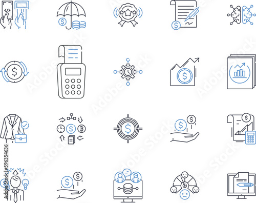 Leverage Buyout line icons collection. Acquisition, Financing, Private equity, Restructuring, Merger, Debt, Investment vector and linear illustration. Takeover,Mtization,Due diligence Generative AI photo