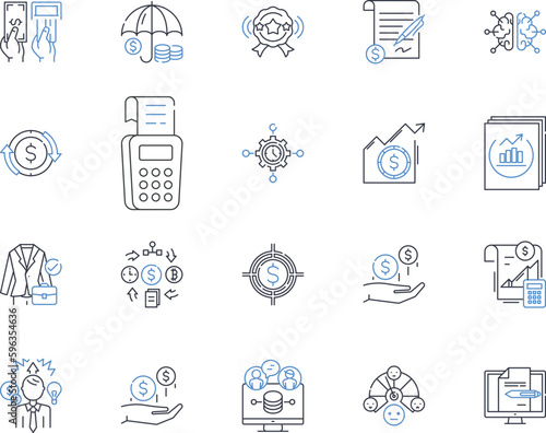 Leverage Buyout line icons collection. Acquisition, Financing, Private equity, Restructuring, Merger, Debt, Investment vector and linear illustration. Takeover,Mtization,Due diligence Generative AI