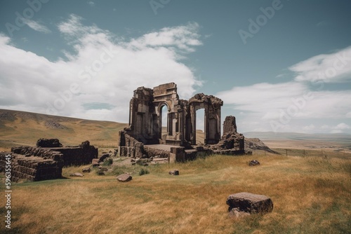 Ruins of ancient city of Ani in Kars, Turkey. Generative AI photo