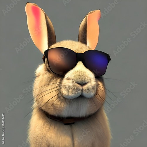 easter bunny rabbit with sunglasses created with generative AI technology.