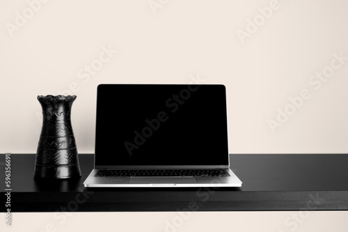 Laptop Desktop Background Mockup with Neutral Wall