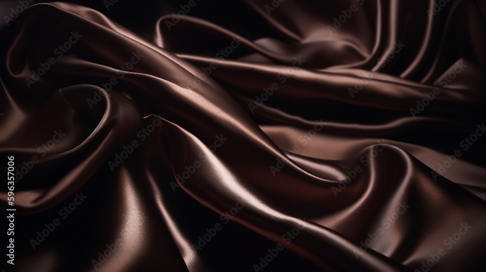 Brown silk fabrics close-up texture, background. Luxury background design. AI generated. - obrazy, fototapety, plakaty 