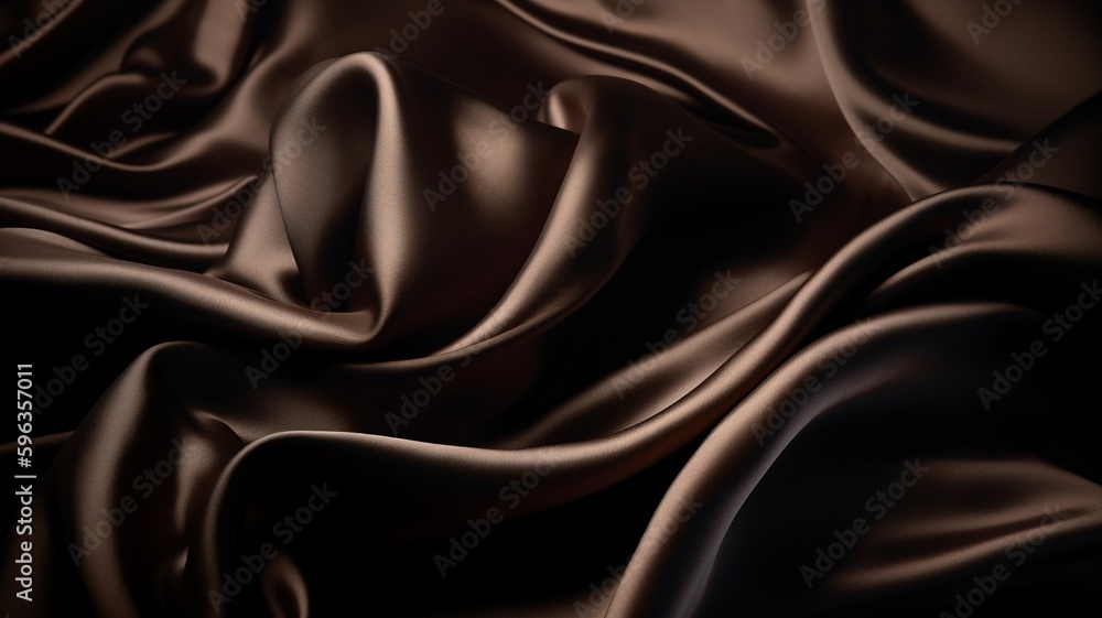 Brown silk fabrics close-up texture, background. Luxury background design. AI generated. - obrazy, fototapety, plakaty 