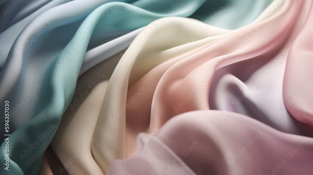 Pastel silk fabrics close-up texture, background. Luxury background design. AI generated. - obrazy, fototapety, plakaty 