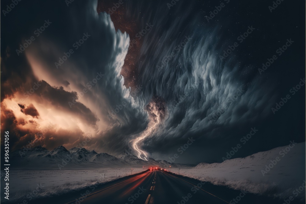 starry highway road banner drive under the cloudy weather generative ai