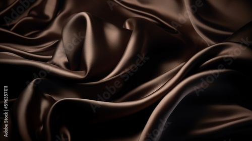 Brown silk fabrics close-up texture, background. Luxury background design. AI generated.