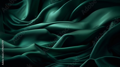 green silk fabrics close-up texture, background. Luxury background design. AI generated.