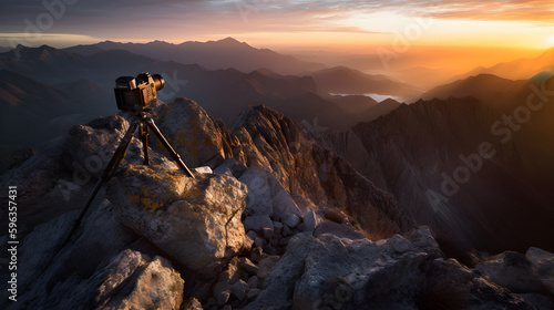 Sunrise Summit Shot Showcases Majestic Mountain Range with Rugged Terrain and Natural Beauty.