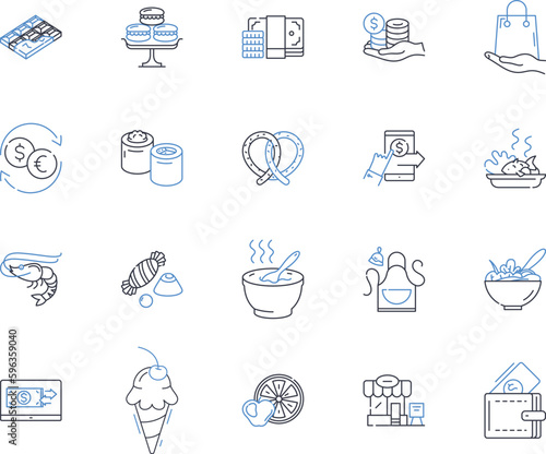 Coffeehouse Nosh line icons collection. Espresso, Latte, Cappuccino, Mocha, Americano, Macchiato, Frappuccino vector and linear illustration. Affogato,Decaf,Brew outline signs set Generative AI