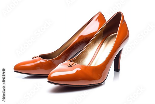 Pair of Woman's Brown High Heel Shoes Isolated on White Background, Generative AI