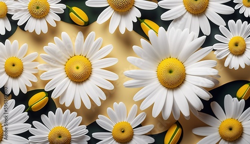 Flowers of the springtime daisy, seen from above. Generative AI photo