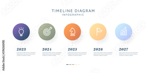 Infographic template for business. 5 Steps minimal timeline diagram roadmap with circle topics, presentation vector infographic.