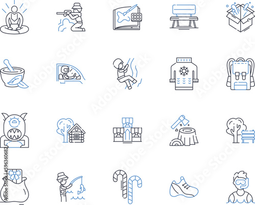 Entertainment marketplace line icons collection. Movies, Music, Games, Concerts, Events, Theater, Comedy vector and linear illustration. Festivals,Sports,Art outline signs set Generative AI