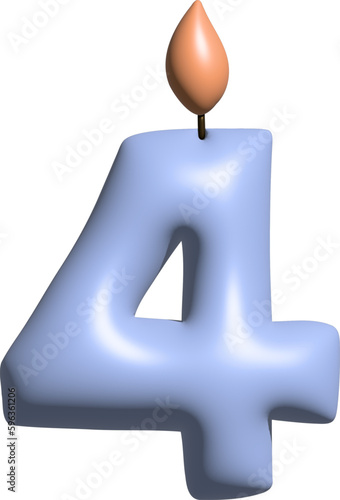 3D blue festive number 4 with a candle
