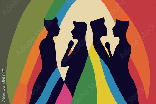 Expressive and colorful vector design featuring LGBT people in a nurturing and inclusive environment