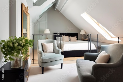 Loft master bedroom corner with armchair 
