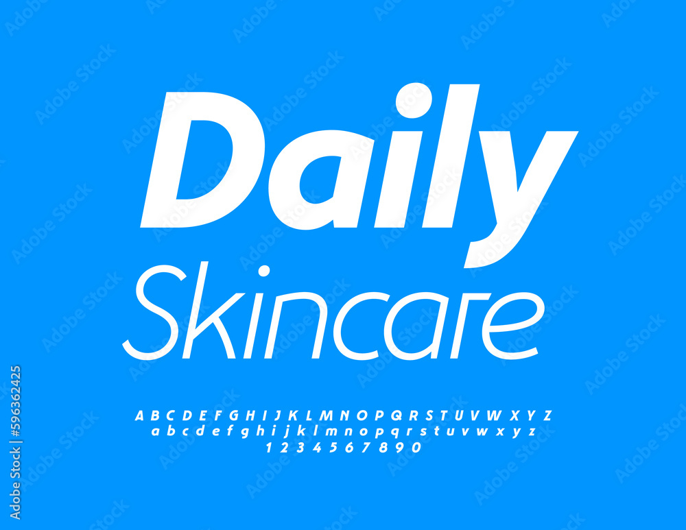Vector beauty sign Daily Skincare with Simple White Font. Stylish set of Alphabet Letters, Numbers and Symbols Vector beauty sign Daily Skincare with Simple White Font. Stylish set of Alphabet Letters, Numbers and Symbols