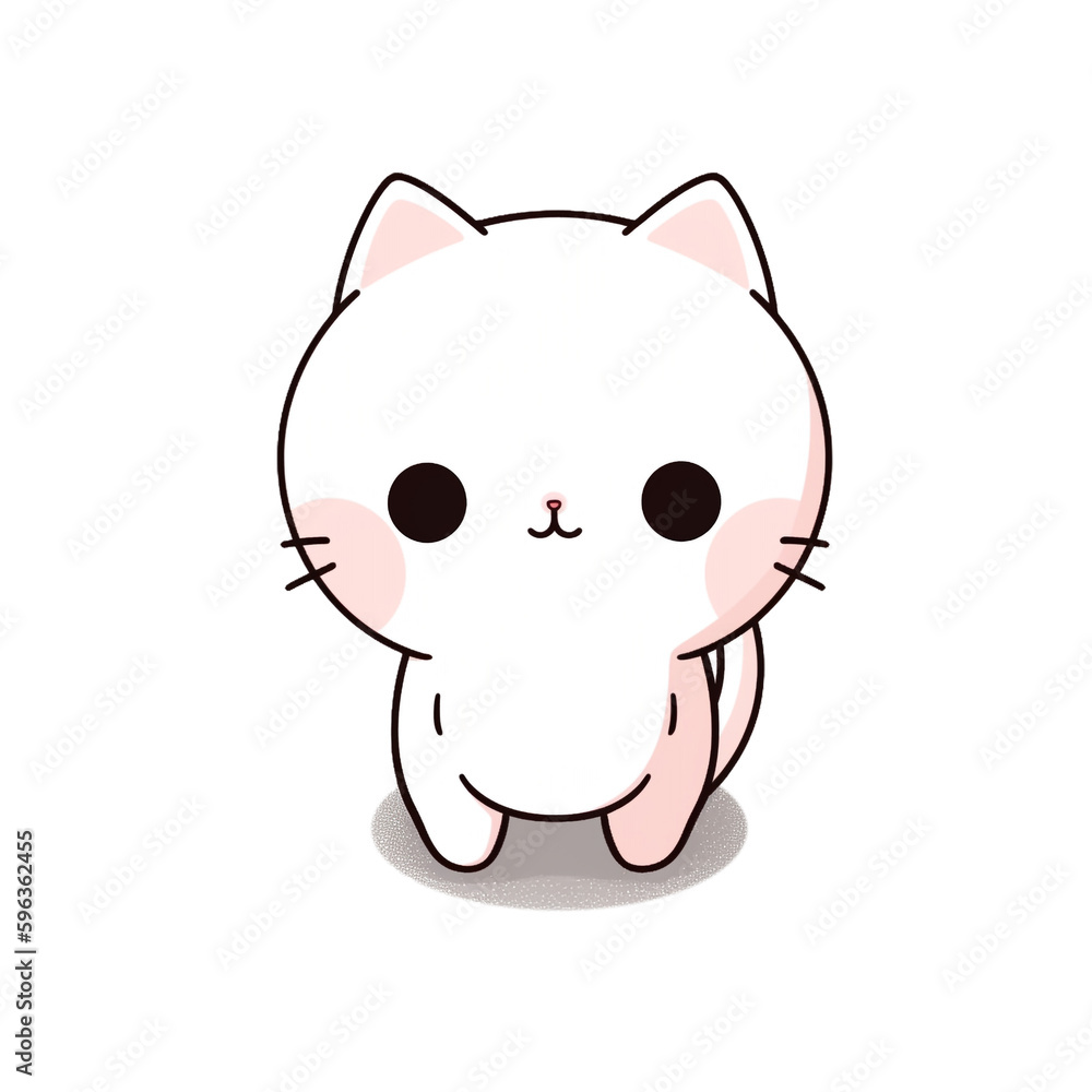 White cute cat Super Deformed or Chibi isolated on white background. Generative Ai illustration. White cute cat Super Deformed or Chibi isolated on white background. Generative Ai illustration.
