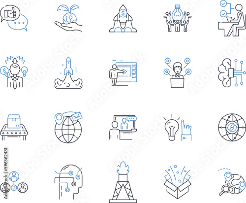 Reinvention renovation line icons collection. Overhaul, Transformation, Upgrade, Makeover, Revamp, Innovation, Revitalization vector and linear illustration. Generative AI