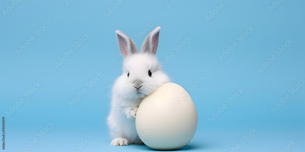 Obraz premium Cute bunny and single easter egg. Concept of happy easter day.