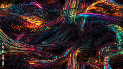 Truly Seamless Tile of Colorful Computer Cables and Wires Abstract Background - Generative AI. With the option to seamlessly tile on all sides to your desired size.