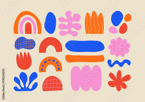 Abstract hand drawn quirky shapes collection. Set of funky bold elements in paper cutout style. Colorful trendy vector set for kids fabric, wallpaper, wrapping paper, textile, t-shirt print