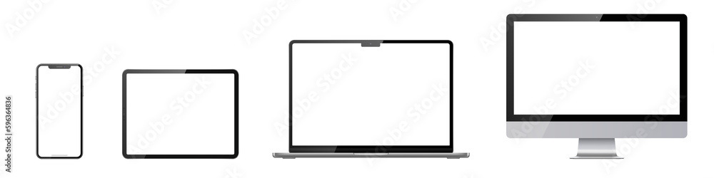 Set of monitor, laptop, tablet, phone on transparent background with transparent screen. Png illustration. Set of monitor, laptop, tablet, phone on transparent background with transparent screen. Png illustration.