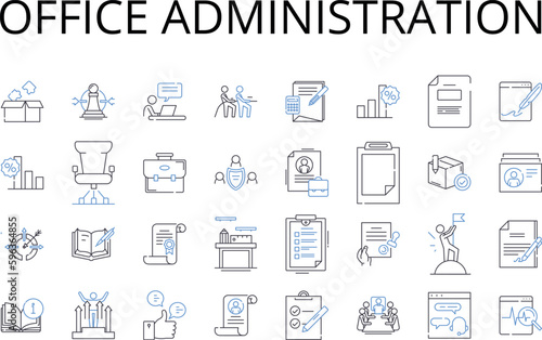 Office administration line icons collection. Business management, Marketing strategy, Human resources, Customer service, Financial accounting, Advertising campaign, Supply chain vector Generative AI