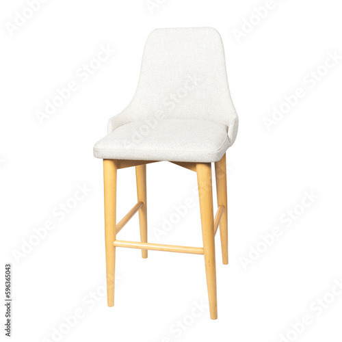 Single Tall Wooden Leg Stool Chair Isolated on White Background