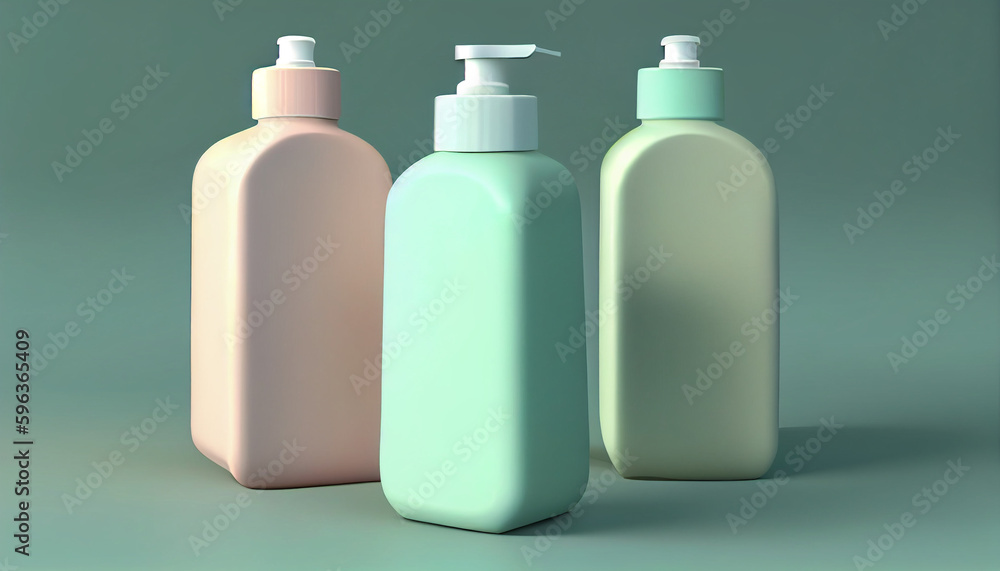 Lotion Realistic bottle mock up. Isolated three cosmetics bottle mokeup. Ai generated image Lotion Realistic bottle mock up. Isolated three cosmetics bottle mokeup. Ai generated image