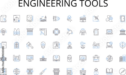 Engineering tools line icons collection. Collaboration, Loyalty, Relationships, Trust, Synergy, Shared-goals, Empowerment vector and linear illustration. Support,Friendship,Cooperation Generative AI