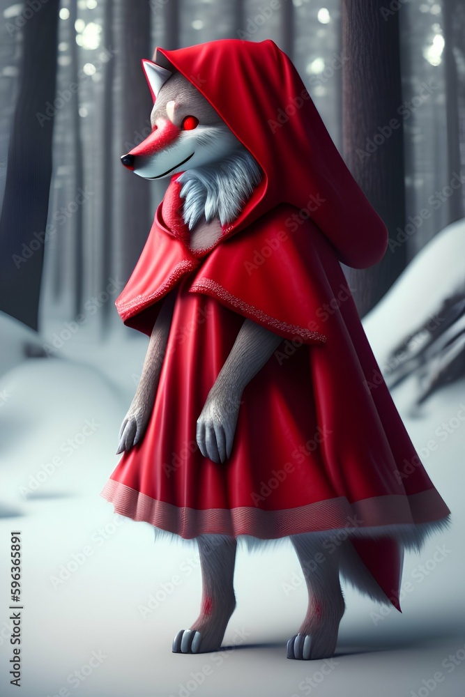 Little cute red riding hood wolf - generative ai