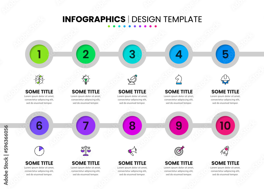 Infographic template. A 2-row timeline with 10 steps Infographic template. A 2-row timeline with 10 steps
