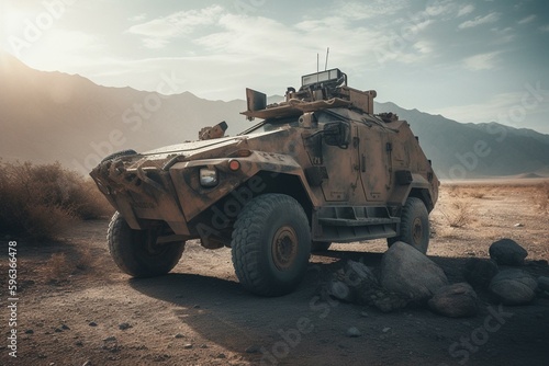 A military vehicle used for combat and transportation. Generative AI