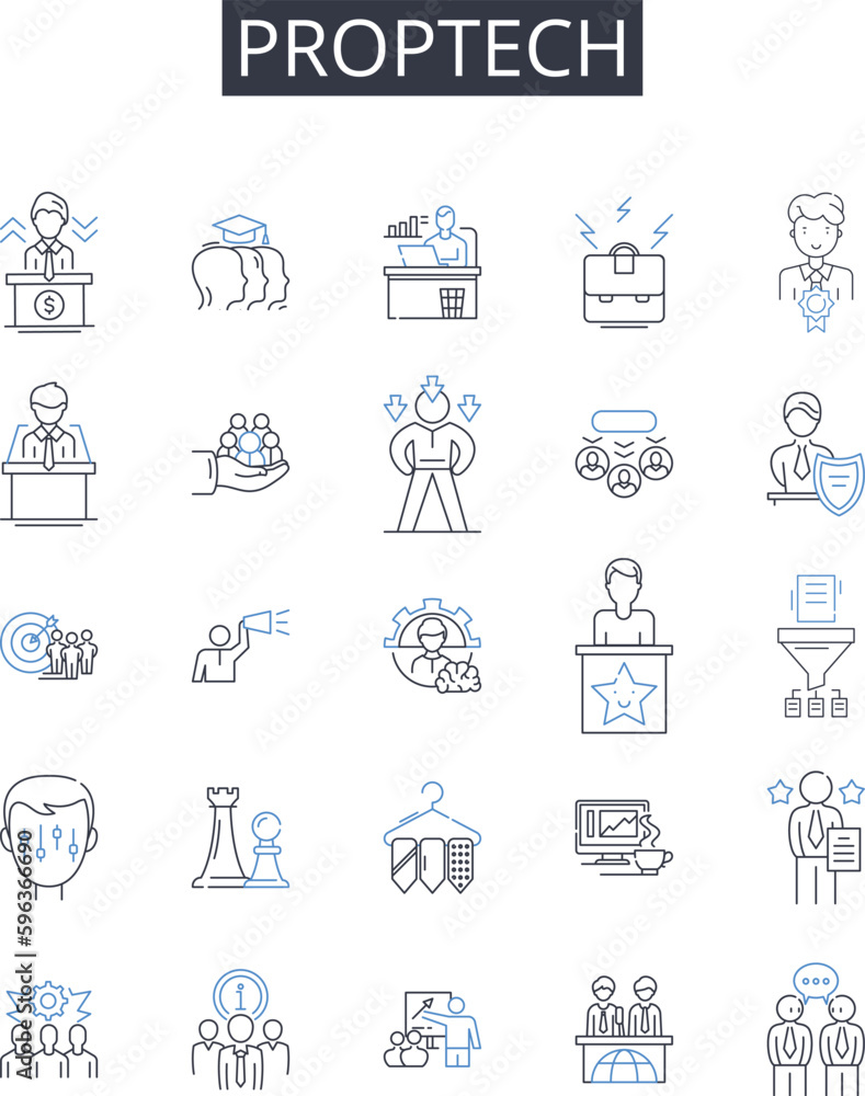 Proptech line icons collection. Property technology, Real estate tech, Proprietary technology, Building technology, Construction technology, Facility management technology, Home tech Generative AI