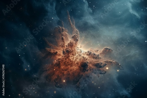 Cosmic birth: A protostar engulfed in swirling nebula gases & dust. Generative AI