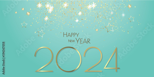 happy new year 2024 - Glitter gold stars background - party festive design