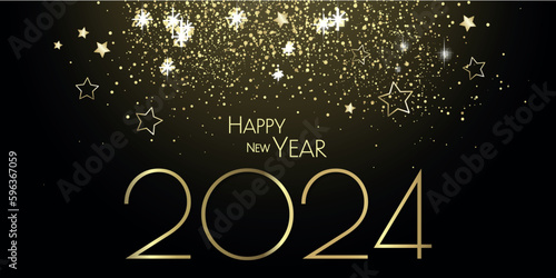 happy new year 2024 - Glitter gold stars background - party festive design