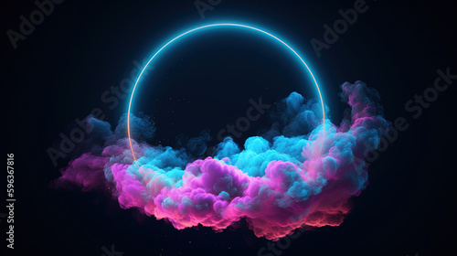 Neon Circle in Clouds.Generative Ai