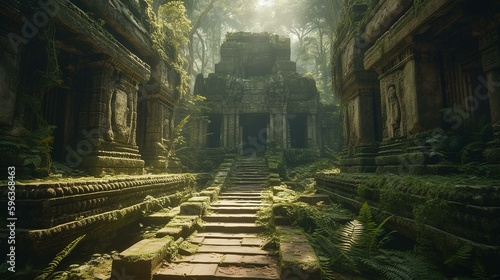 An ancient temple complex rising from the jungle floor