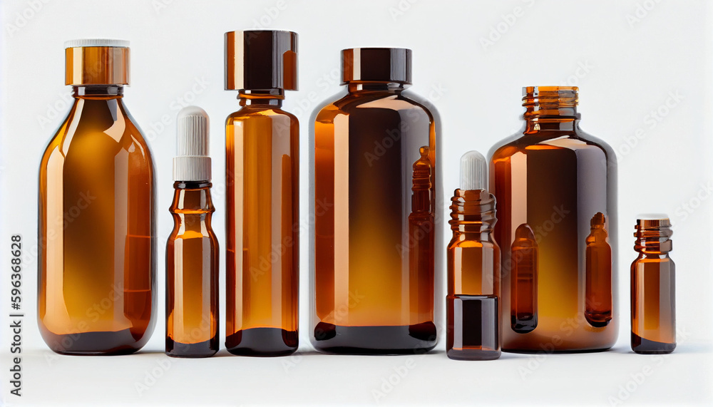 Various amber glass bottles for cosmetics natural Ai generated image Various amber glass bottles for cosmetics natural Ai generated image