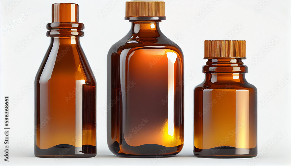 Various amber glass bottles for cosmetics natural Ai generated image Various amber glass bottles for cosmetics natural Ai generated image
