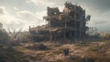 A harsh and unforgiving post-apocalyptic wasteland with people exploring a abandoned ruin