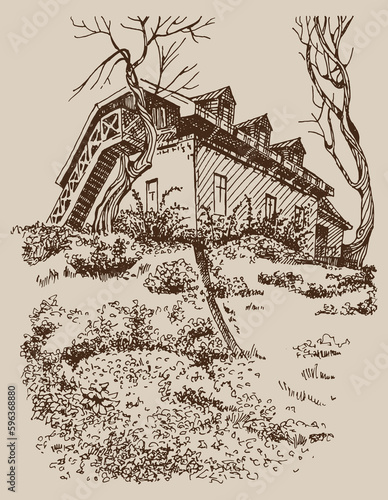 House portrait illustration. Pen sketch converted to vectors.