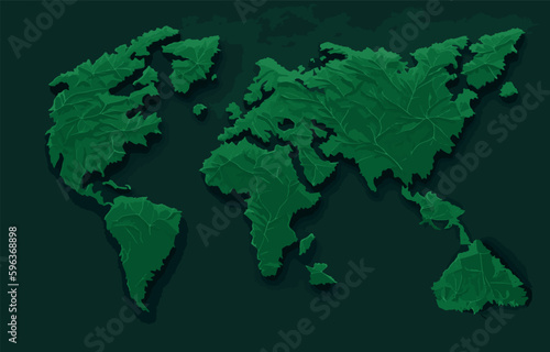 Leaf world map. The concept of nature protection. Green map of the world. Vector illustration.