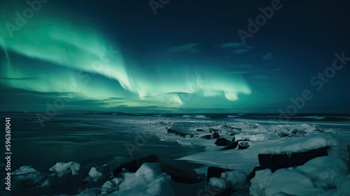 northern lights at night in over the arctic. Generative AI