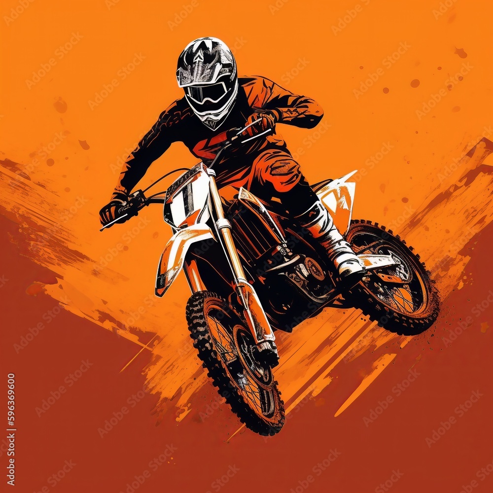 Motocross rider in action. Grunge background. Vector illustration..Generative AI