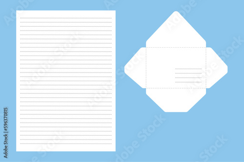 Letter writing set. Envelope and writing sheet templates